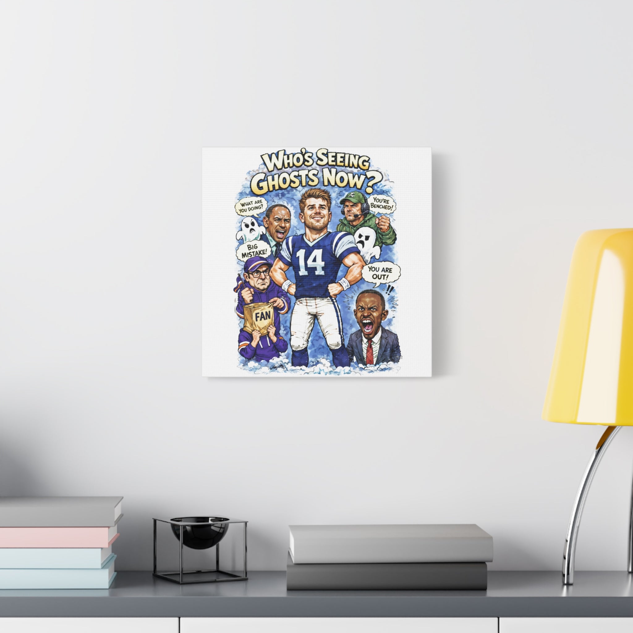 "Who's Seeing Ghosts Now?" Football Player Cartoon Matte Canvas
