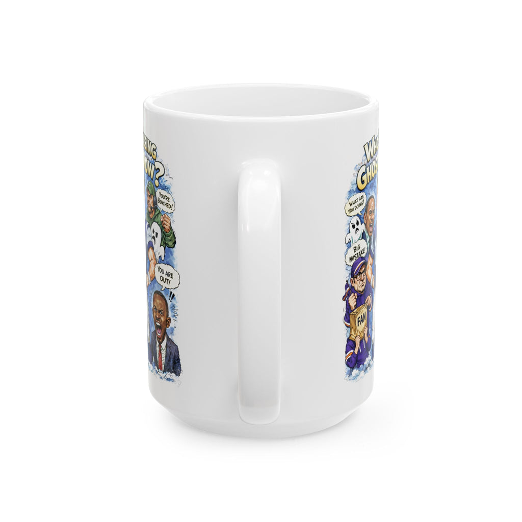 "Who's Seeing Ghosts Now?" – Funny Cartoon Coffee Cup (15oz)