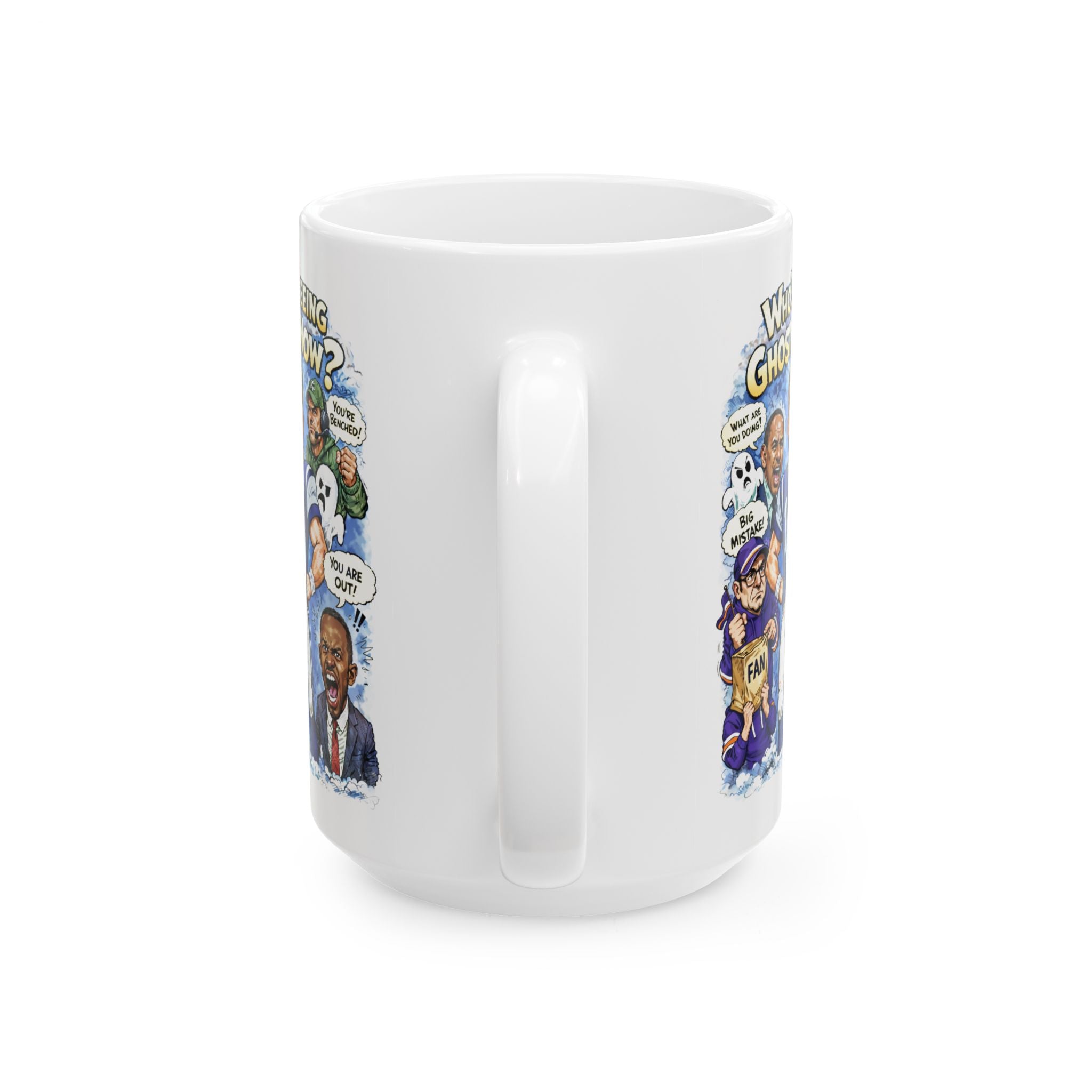 "Who's Seeing Ghosts Now?" – Funny Cartoon Coffee Cup (15oz)
