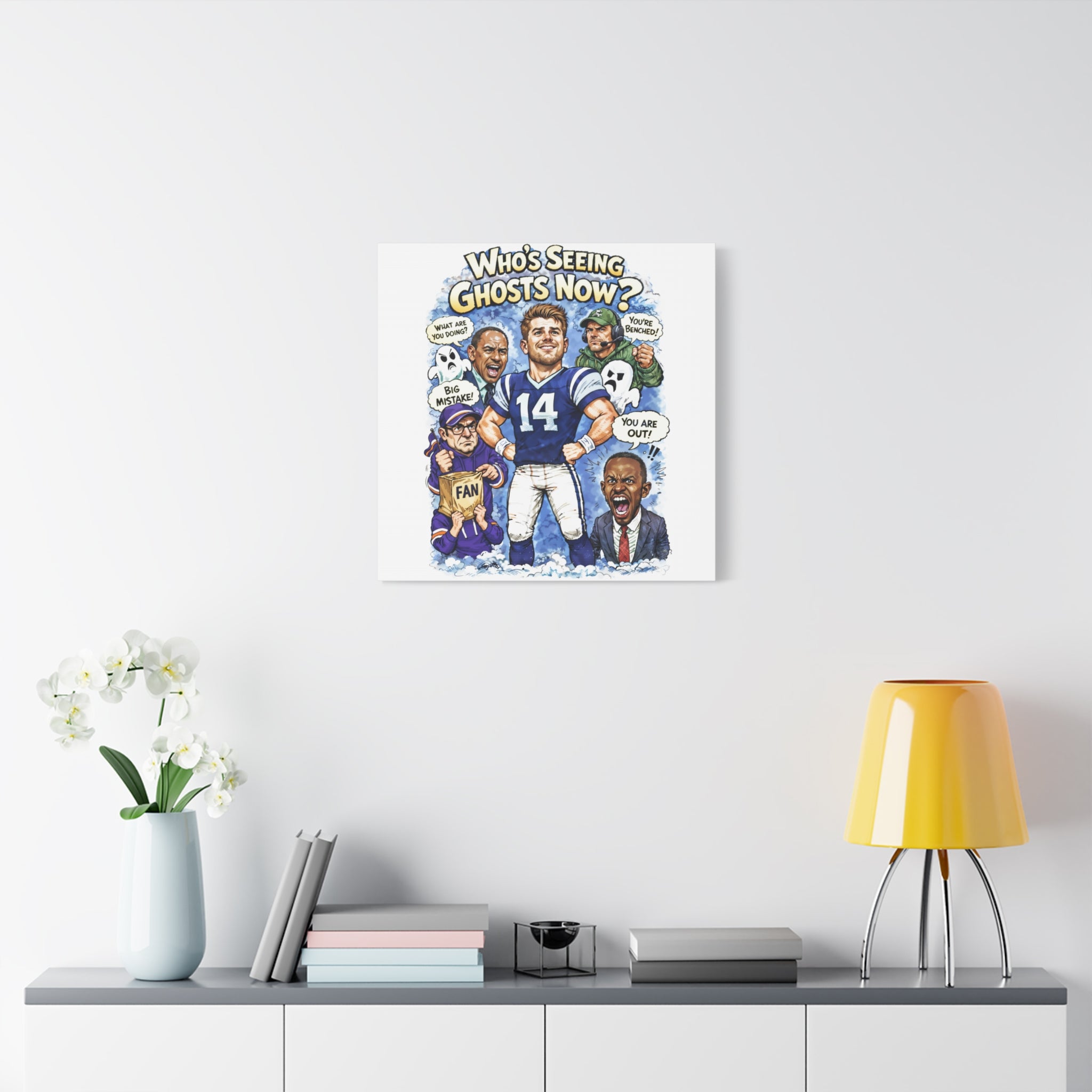 "Who's Seeing Ghosts Now?" Football Player Cartoon Matte Canvas