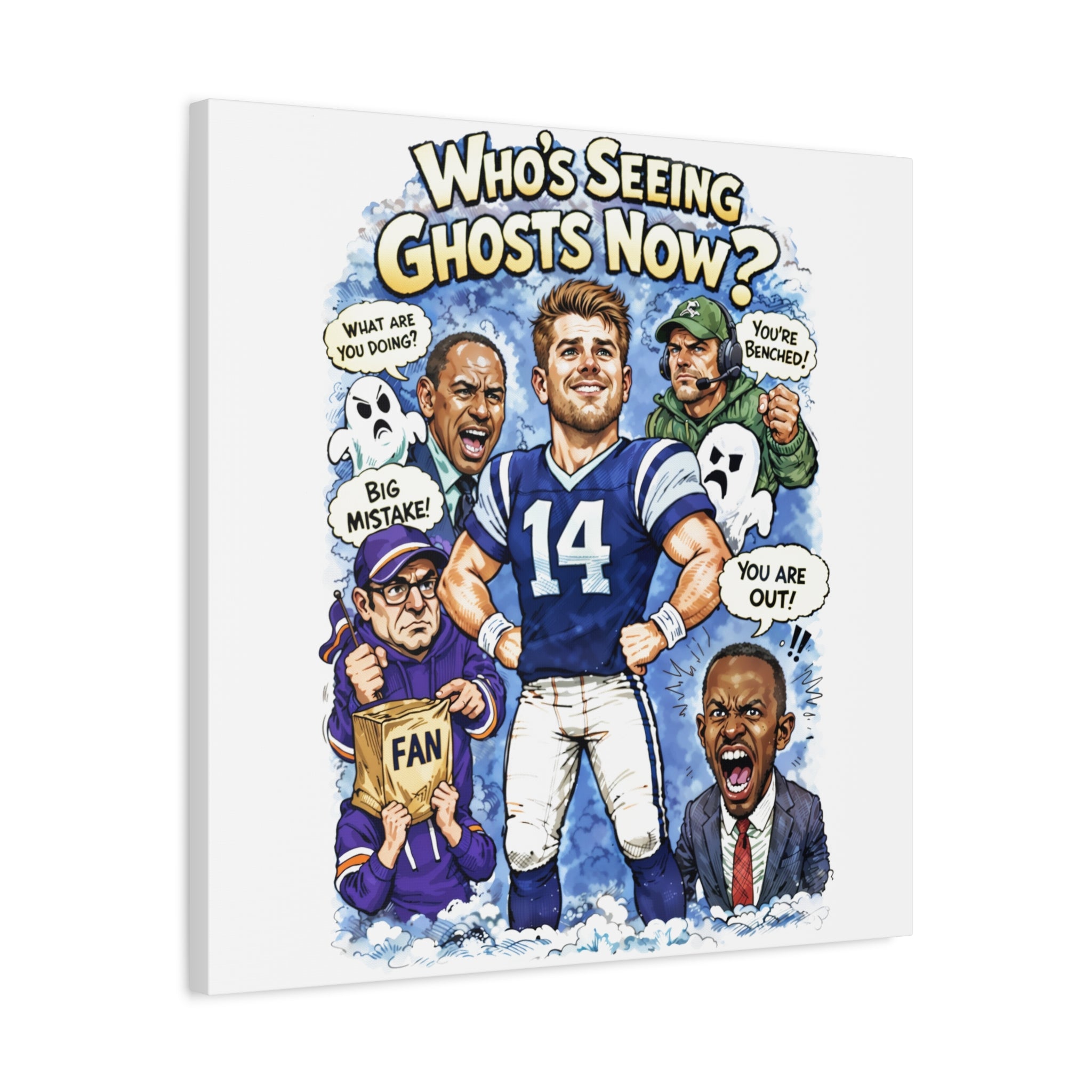 Who's Seeing Ghosts Now? Football Player Cartoon Matte Canvas