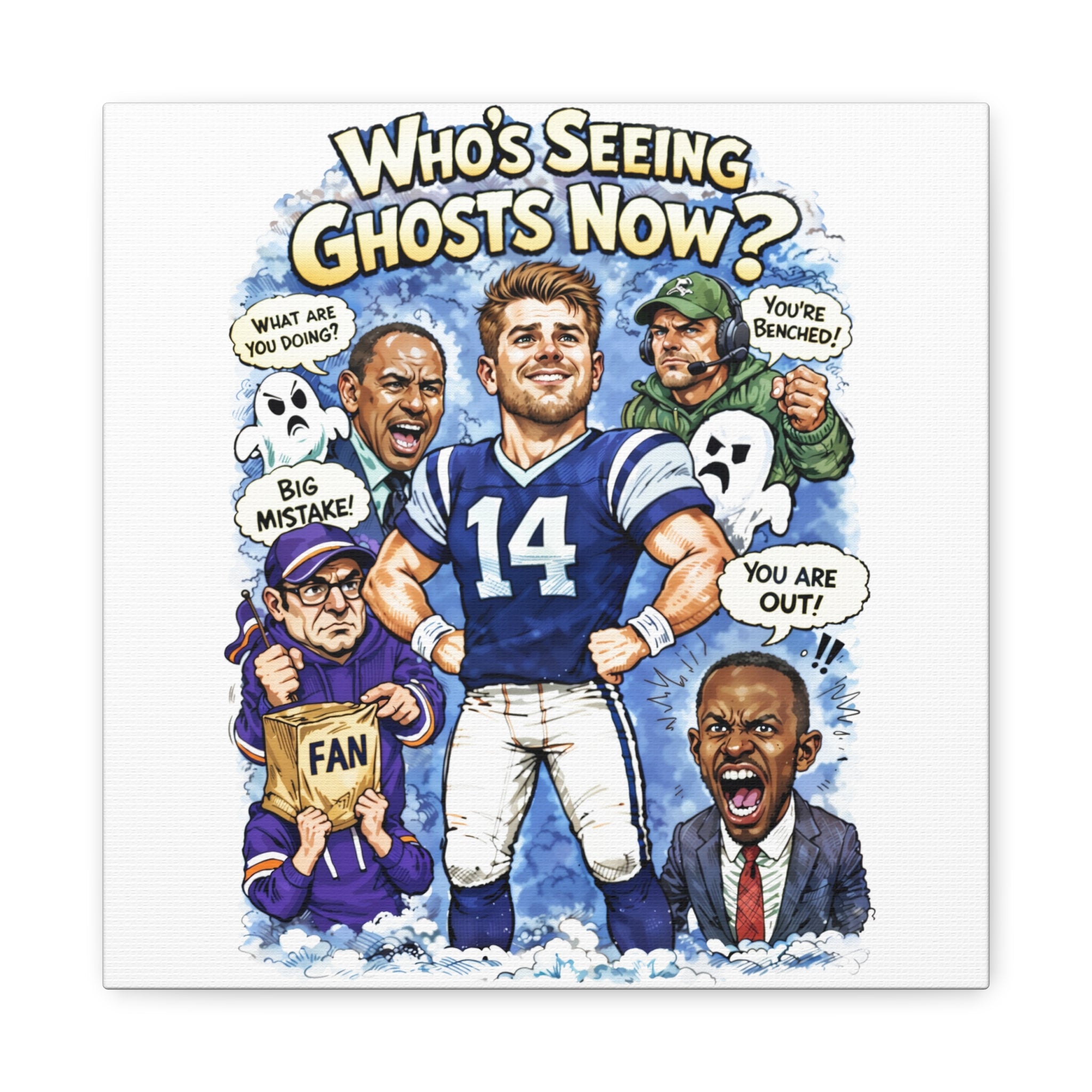 Who's Seeing Ghosts Now? Football Player Cartoon Matte Canvas