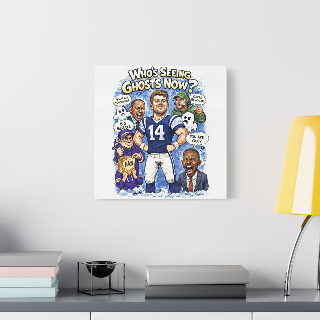 "Who's Seeing Ghosts Now?" Football Player Cartoon Matte Canvas